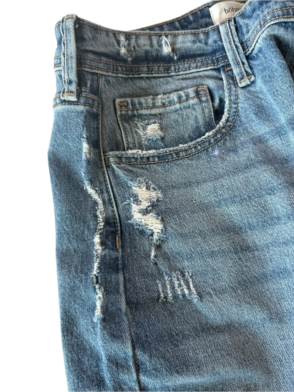 Böhme Denim Bermuda Shorts Women’s Size 30 Light Wash Distressed Baggy NWT